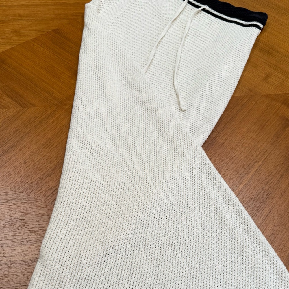 Zara Cream Knit Pants with Black Waistband